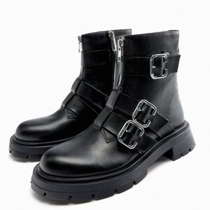 Zara belted Black Buckle Grunge Combat Boots